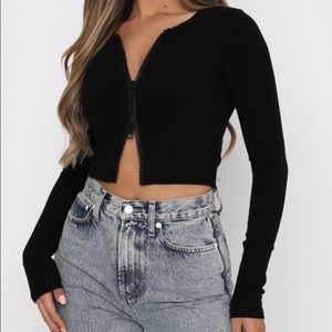 NWT White Fox Made It Big Long Sleeve Zip Front Ribbed Crop Top XL